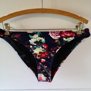 CUPSHE FLORAL MOTIF MID RISE BIKINI BOTTOM-PINK/RED/GREEN-SIZE LARGE- NWT